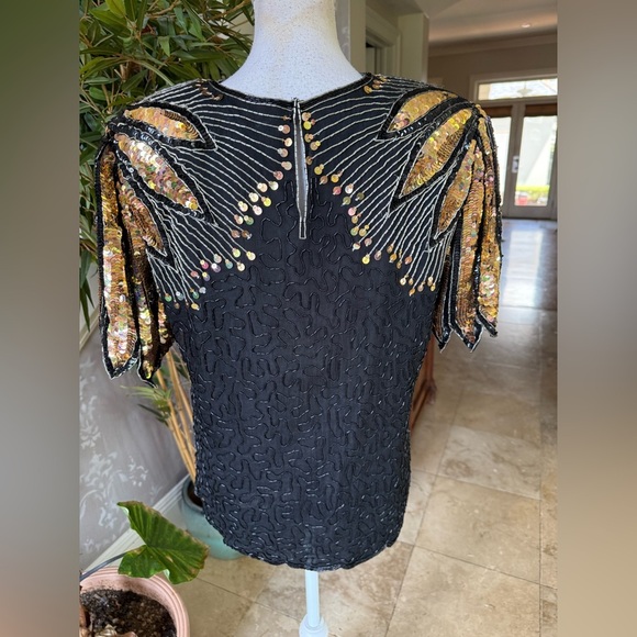 Lawrence Kazar ladies sequin beaded short sleeve top large, very good condition - Picture 15 of 16